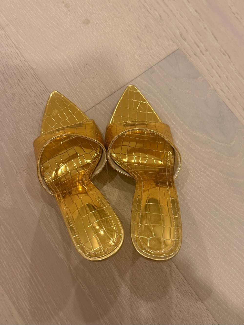 Metallic Gold Pointed-Toe Slip-On Mules